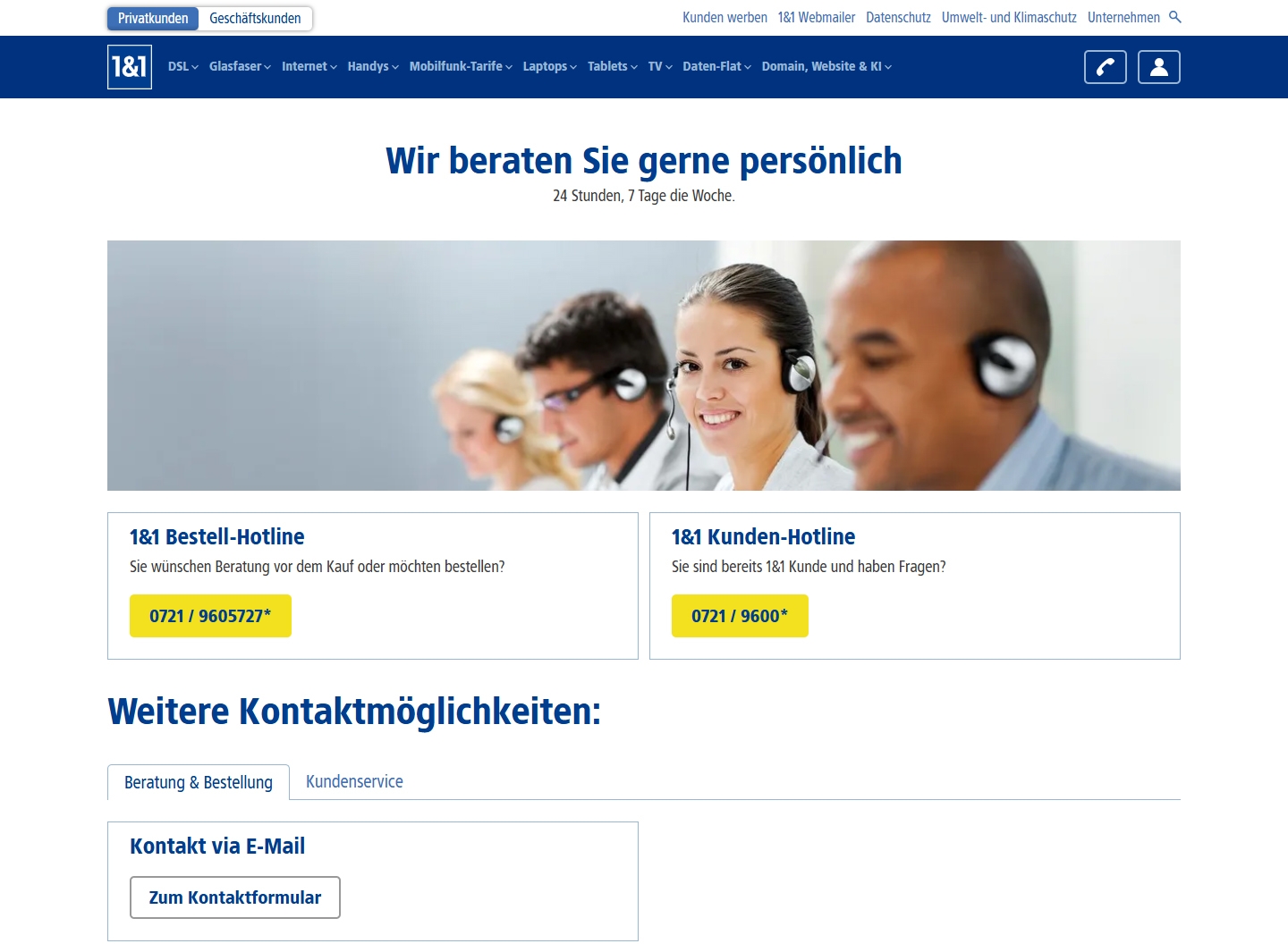 1&1 Kundenservice, Telefonnummer, Kontakt