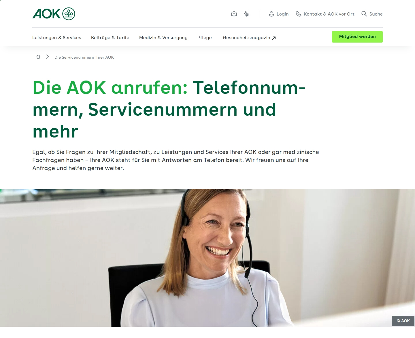 AOK Kundenservice, Telefonnummer, Kontakt