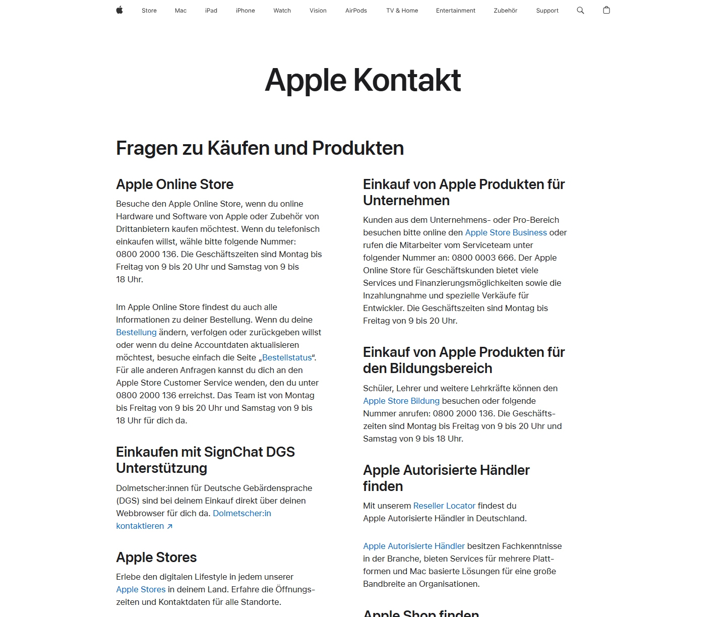 Apple Kundenservice, Telefonnummer, Kontakt