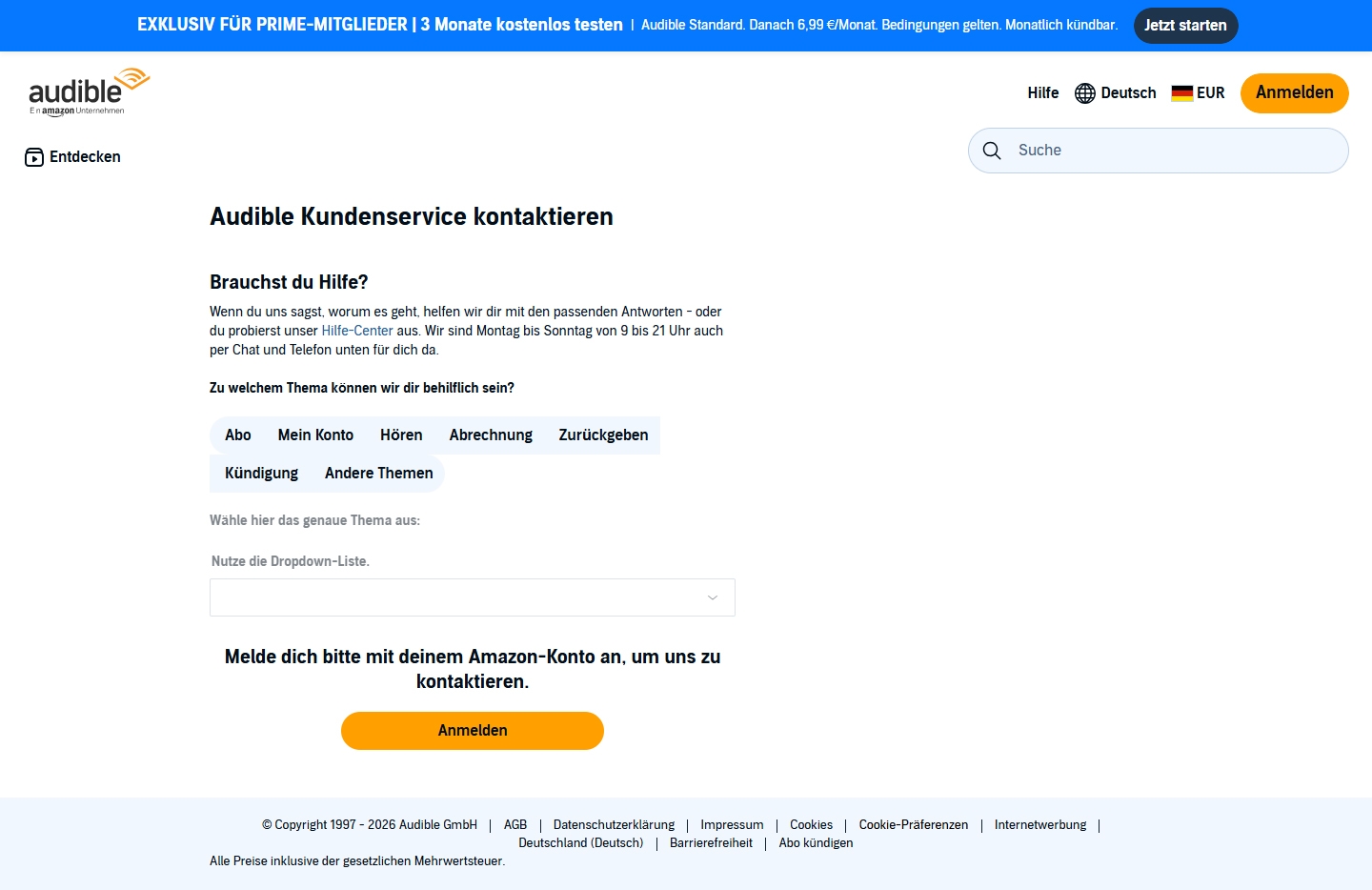 Audible Kundenservice, Telefonnummer, Kontakt