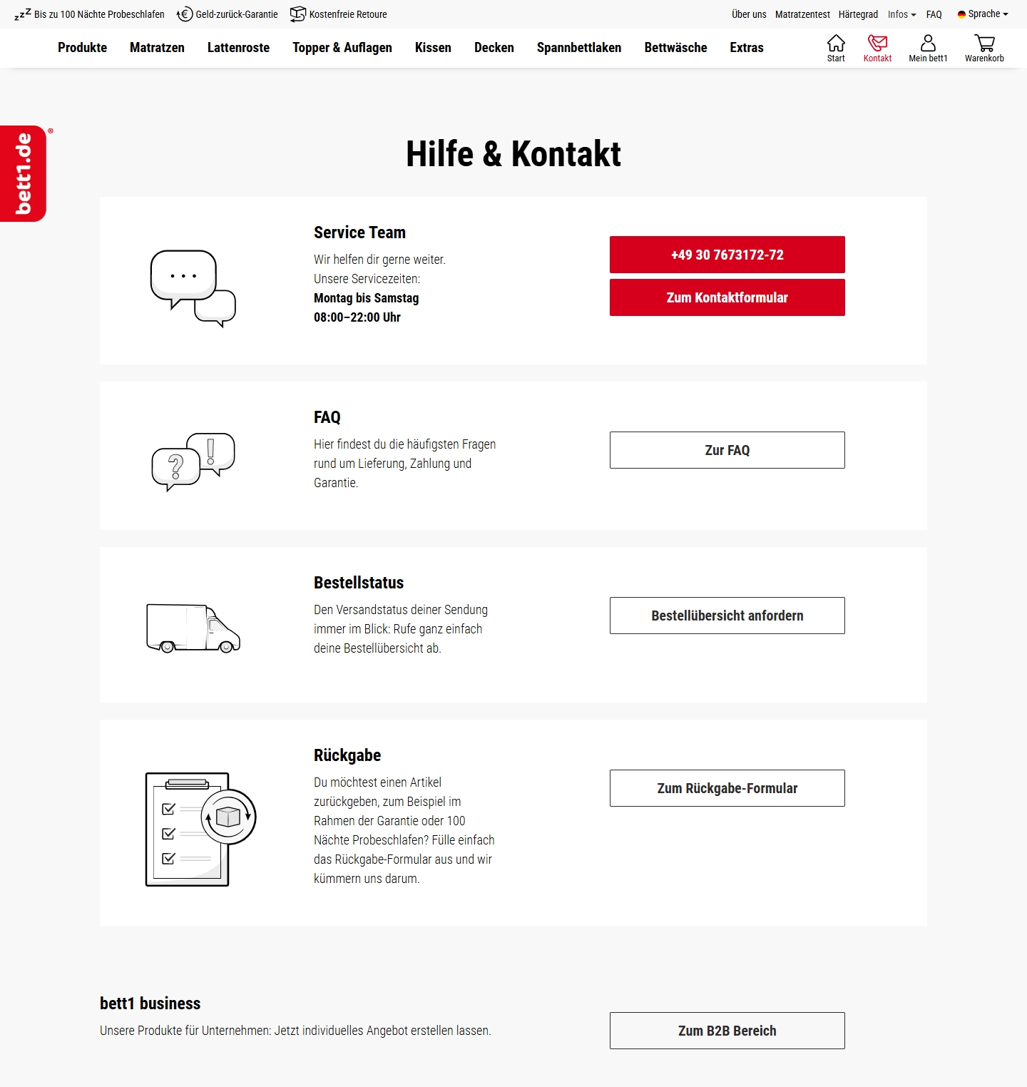 bett1 Kundenservice, Telefonnummer, Kontakt