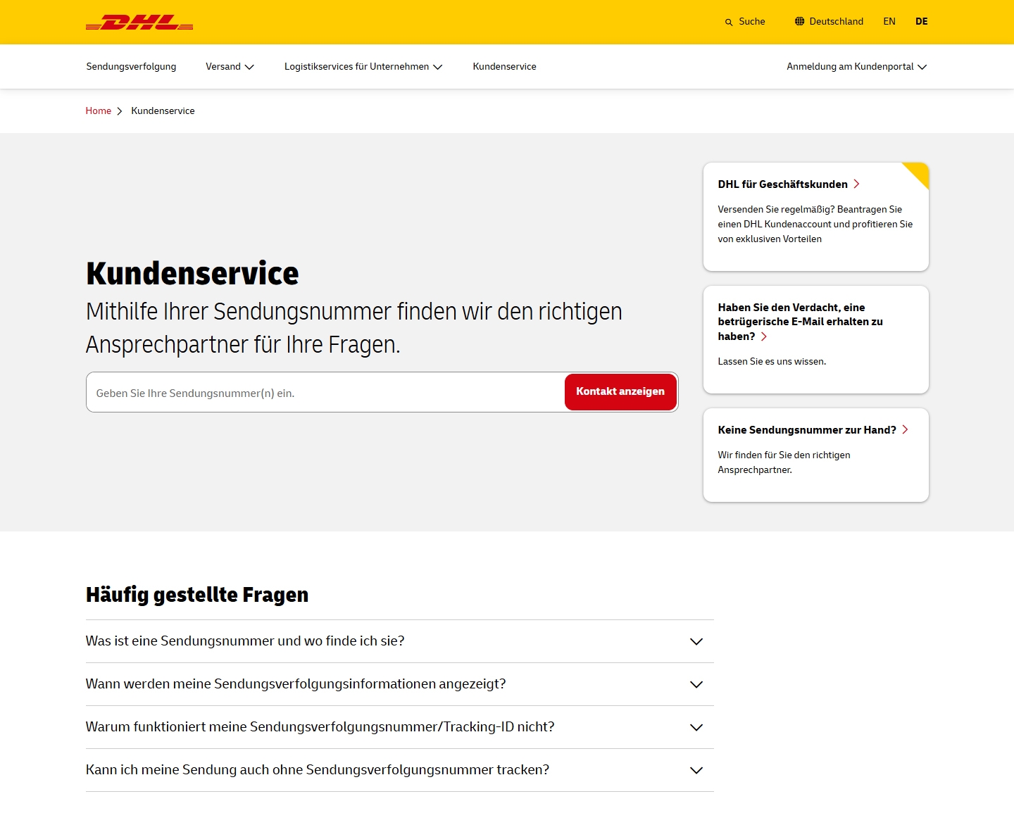 DHL Kundenservice, Telefonnummer, Kontakt