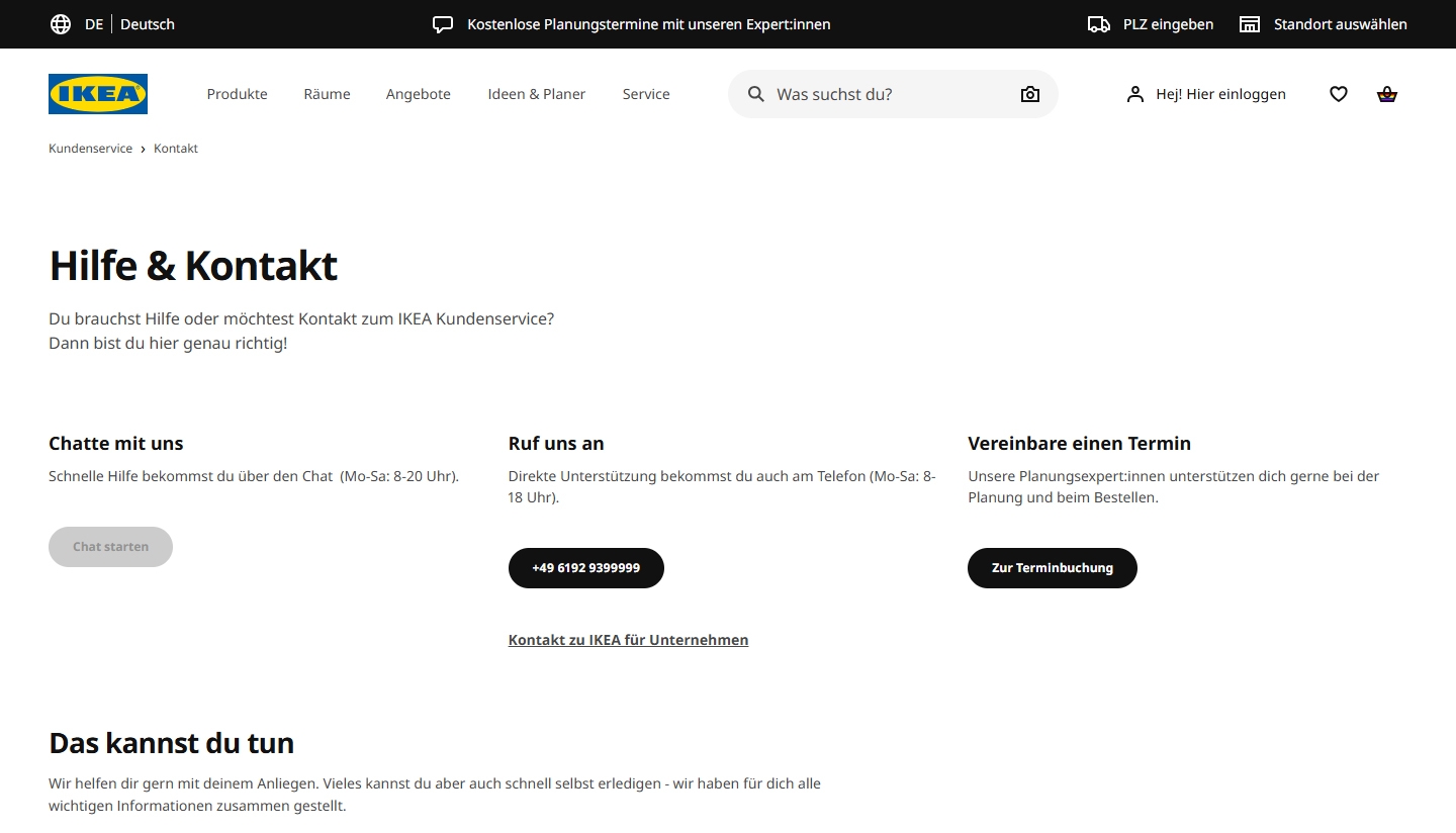 IKEA Kundenservice, Telefonnummer, Kontakt