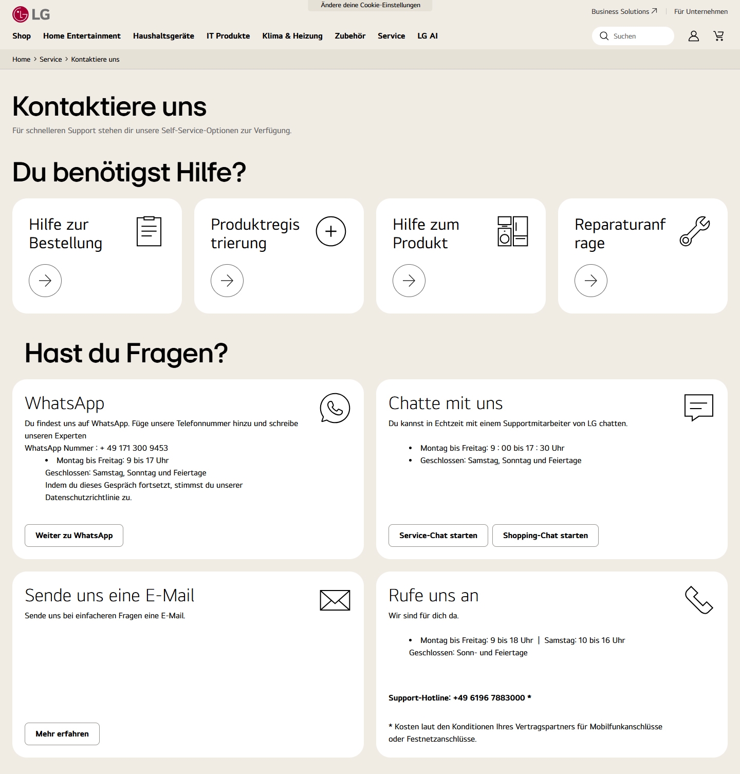 LG Kundenservice, Telefonnummer, Kontakt