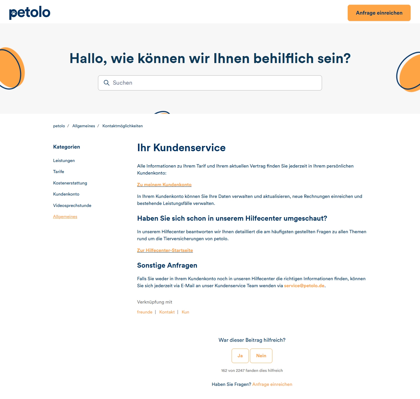 petolo Kundenservice, Telefonnummer, Kontakt