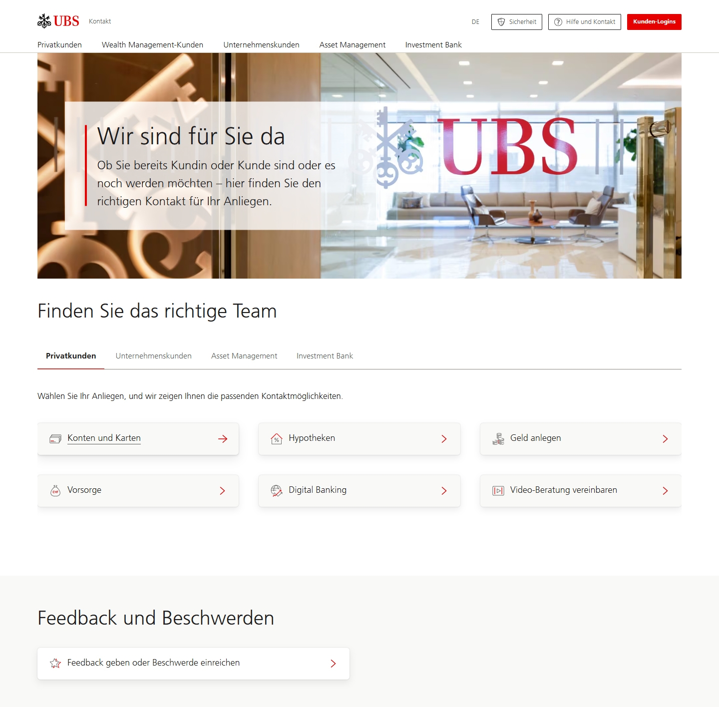 UBS Kundenservice, Telefonnummer, Kontakt