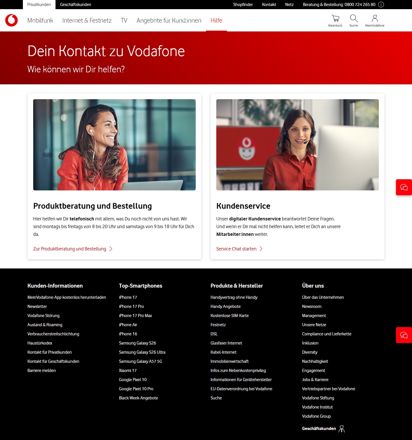Vodafone Kundenservice, Telefonnummer, Kontakt